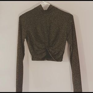 Glittery Gold and Black Long Sleeve Crop Top